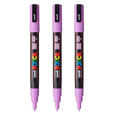 Imagem de posca Marcadores de tinta à base de água PC-3M, ponta fina reversível (0,9-1,3 mm), lavanda, 3 unidades
