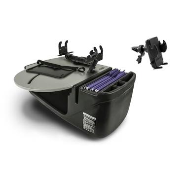 Imagem de AutoExec AE-RMCD-PM-PS-VC-GT Roadmaster Mesa de carro e estação de trabalho portátil com suporte para telefone, suporte de impressora e clipe de ventilação do telefone, cinza