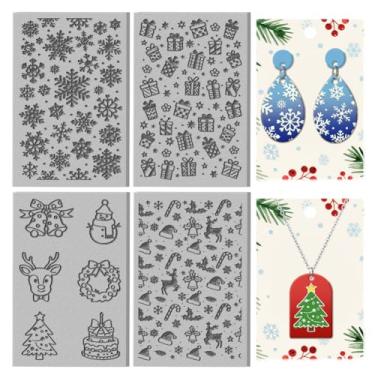 Imagem de CHGCRAFT 4 folhas de tapete de textura de argila de Natal padrão flocos de neve folhas de textura de argila de polímero ferramentas DIY para brincos de cerâmica, máquinas de gravação de carimbos, 9,99
