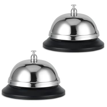 Imagem de CHERALKEST 2 pacotes de campainha de chamada de 8 cm de diâmetro para mesa feita de aço inoxidável, adequada para restaurantes, hotéis, escolas, escritórios e hospitais, etc.