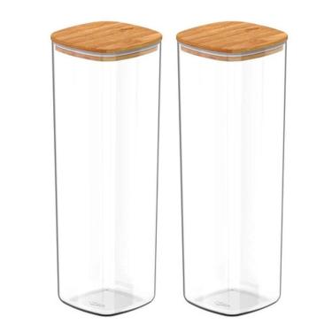 Imagem de Kit 2 Pote Hermético Tampa De Bambu Transparente 2L Ou