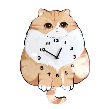 Imagem de predolo Relógio de parede tipo pêndulo silencioso com cauda giratória, adorável desenho animado de gato, decoração de parede moderna para quarto infantil,