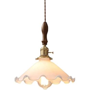 Imagem de KSSTEVNBD Lustre, candelabro em forma de flor francesa latão decoração de cabeceira de quarto luminária pendente de vidro abajur de teto ajustável para cozinha ilha sala de jantar corredor bar sala de