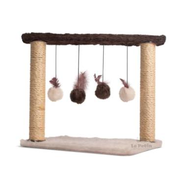 Imagem de Arranhador Gato com Brinquedo Interativo Pet - 4 Pompons, 2 Postes de Sisal e Base Aconchegante (Cappuccino)