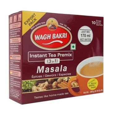 Imagem de Great Bazaar Wagh Bakri Instant Masala Tea, 3 Em 1 Açúcar+Leite Sólido+Chá, 10 Sachês Individuais, 140G (4,93 Onças)