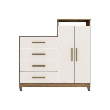 Imagem de Cômoda de Quarto Áurea c/ 2 Portas 4 Gavetas e Pés Amendola/Off White - Demóbile