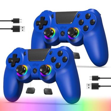 Imagem de TJPD 2 Pack for PS4 Controller, Wireless Controller for PS4/Pro/Slim/PC, with 2 Rear Button and 2 USB-C Cable (Black&Blue)