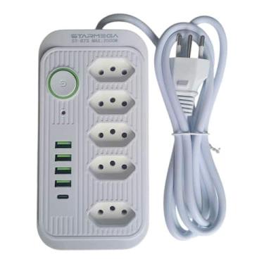 Imagem de Extensão Filtro De Linha Bivolt 5 Tomadas e 4 USB E 1 Tipo C Voltagem1