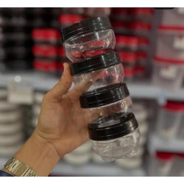 Imagem de Kit de 4 Potes de plastico Empilháveis com Tampa Preta, Recipientes Herméticos para Armazenamento, Organizadores de Cozinha