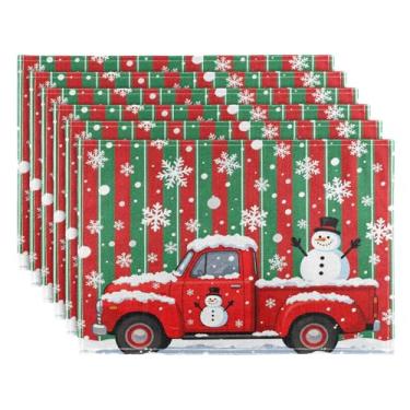 Imagem de Bolaz Jogo americano de boneco de neve de caminhão, tapetes de mesa laváveis para decoração de mesa de cozinha e jantar em casa 30 x 45 cm