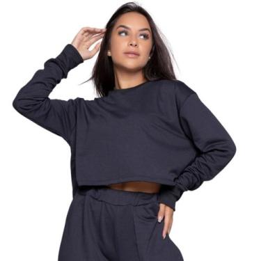 Imagem de Cropped Blusa Moletinho Vekyo Gringa Manga Longa Roupa Blogueiro Moda 