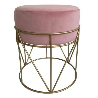 Imagem de Banqueta em Metal Dourado e Veludo Rosa 40cm NK0003 BTC