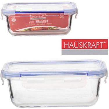 Imagem de Pote de vidro borossilicato retangular com tampa hermetica e trava hau