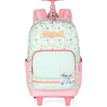 Imagem de Mochila de Rodinhas Com Alça Luxcel Stitch Corações Verde