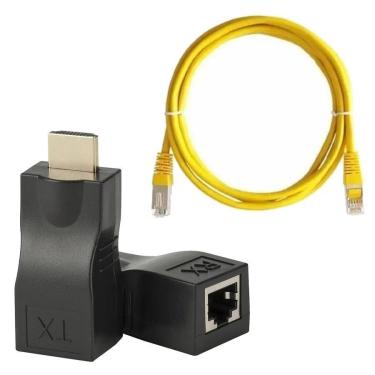 Imagem de Kit Extensor Hdmi 30m Via Cabo Rj45+ Cabo De Rede 1m Amarelo