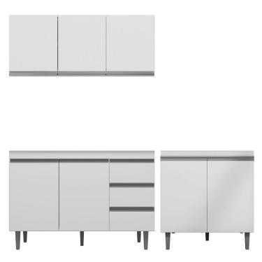 Imagem de Cozinha Compacta Completa Andréia 03 Peças Aéreo 120cm Balcão Pia e Cooktop Branco - Desk Design