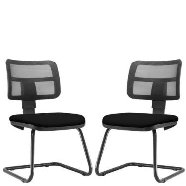Imagem de Kit 2 Cadeiras De Escritório Recepção material sintético Preto - LYAM 