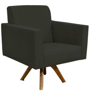 Imagem de Poltrona Giratória Base De Madeira Suede Cinza - LYAM DECOR