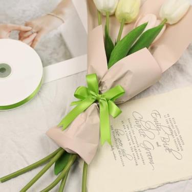 Imagem de Fita de cetim verde claro dupla face, fita de poliéster de 1,5 cm x 50 metros para embalagem de presente, artesanato, fabricação de laços, costura, buquê de flores, decoração de festa de casamento