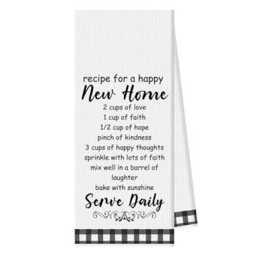 Imagem de Toalhas de cozinha fofas - Receita para uma nova casa feliz, panos de prato reutilizáveis para cozinhar, panos de prato absorventes toalhas de mão, novos acessórios de decoração de casa, presente de