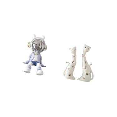 Imagem de Fenteer Estátua de Casal de Gatos E Astronautas Nórdicos, Ornamento Decorativo para Estante, Entrada, Sala de Estar, Sala de Jantar, Mesa, Decoração para Casa