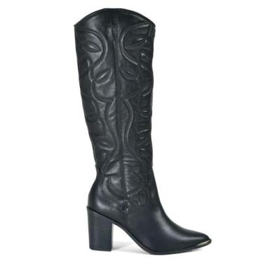 Imagem de Bota Texana de Couro e Cano Longo Via Marte 079-002-01, Preto, 34