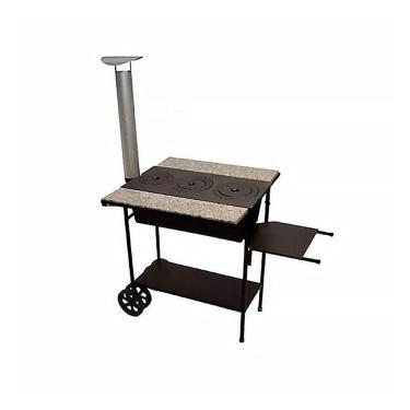 Imagem de Fogão a Lenha de Ferro Fundido Chaminé, Pedra e Carrinho