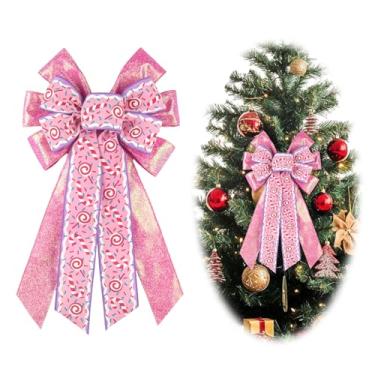 Imagem de Grande laço de guirlanda de Natal, laço rosa branco para guirlanda, arco de árvore de ano novo para festa de casamento, férias, decoração interna e externa, decoração de guirlanda de casa