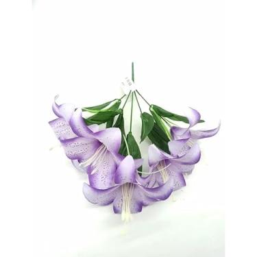 Imagem de Buquê de Lírio Artificial com 5 Flores – Galho Decorativo 33cm para Arranjos, Festas e Decoração de Casa (Cores Diversas)(lilás)