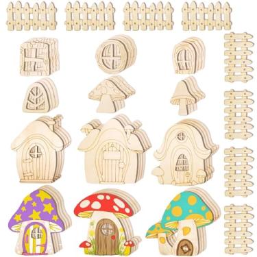 Imagem de 56 Pcs Fairy Door & Window Craft Kit - Wooden Garden Doors, Mini Fences, Unpainted Miniature Accessories for Home Party Event Decor - DIY Fairy House Decorations
