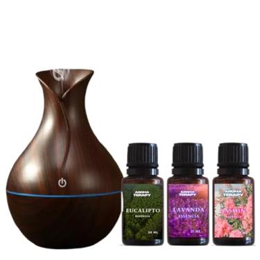 Imagem de Umidificador De Ar + 3 Essências Hidrossolúvel | Difusor Modelo Vaso 200ml | Essências 20ml(Vaso Escuro)