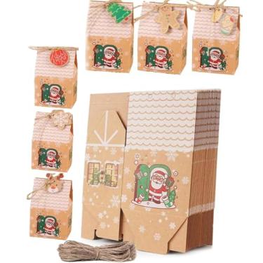 Imagem de 24 peças de sacos de presente de Natal, caixas de biscoitos, caixas de presente de Natal, adesivo criativo, armazenamento de alimentos em forma de casa, presentes de casamento ou lembrancinhas de