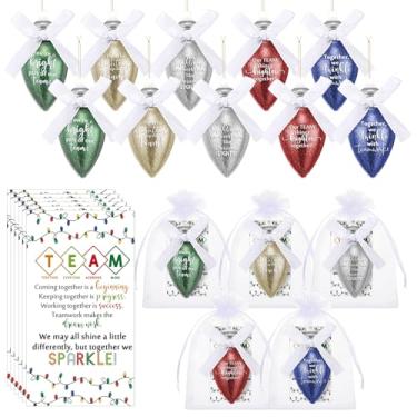 Imagem de Riceshoot 30 conjuntos de presentes de agradecimento de Natal para colega de trabalho, enfeite em forma de lâmpada, lâmpadas de plástico coloridas penduradas com laço, cartão de fita para decoração de