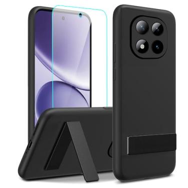 Imagem de Capa de celular compatível com Xiaomi Redmi Note 15 Pro Plus 5G com protetor de tela, [3 formas de suporte] Capa protetora de silicone TPU com suporte de metal para Redmi Note 15 Pro+ Plus 5G - preta