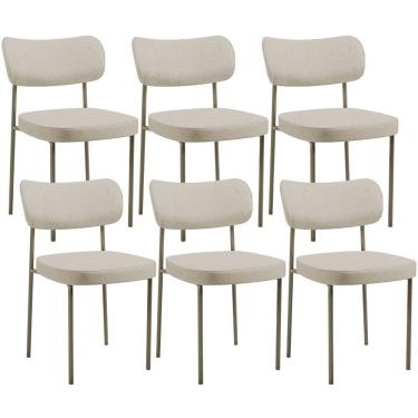 Imagem de Kit 06 Cadeiras Estofadas Para Sala De Jantar Melina Base Arena L02 Linho Bege - Lyam Decor