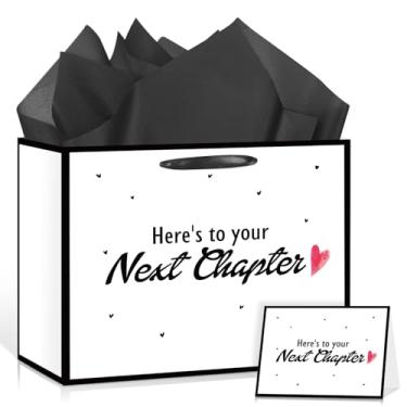 Imagem de Bolsa de presente grande de aposentadoria para mulheres e homens, com papel de embrulho e cartão para colegas de trabalho, despedida de despedida, adeus novos começos, suprimentos de festa