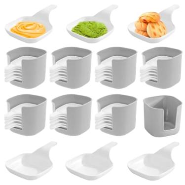 Imagem de Conjunto de 8 peças de prato de molho e suporte reutilizáveis de plástico para molho com alças tigelas portáteis para uso em casa, festa, restaurante