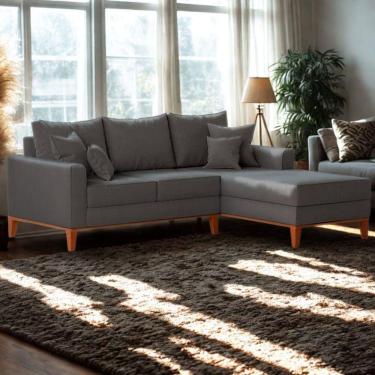 Imagem de Sofá 3 Lugares Beny Com Chaise Direito Suede Cinza