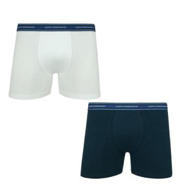 Imagem de Cueca Lupo Boxer Algodão com Elastano 523-088 C/2, Branco, Marinho, GG