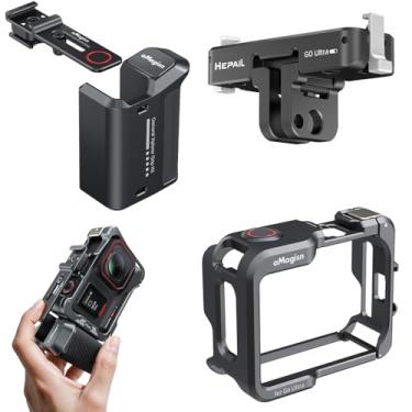 Imagem de Coyktonty Conjunto de suporte de alça de câmera (pega/gaiola/adaptador) para Insta360 GO Ultra/Ace Pro2/Ace Pro/GoPro Hero 13 12 11 10 9/DJI Action 5 Pro/4 3 com botão de obturador (para 360 GO Ultra)