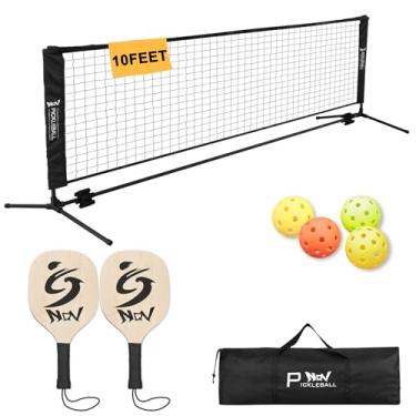 Imagem de NQV Conjunto de pickleball com rede – Rede de tamanho de meia quadra de 3 m + 2 ramos de madeira + 4 bolas + 1 saco, kit de pickleball portátil para entrada de automóveis ao ar livre para adultos