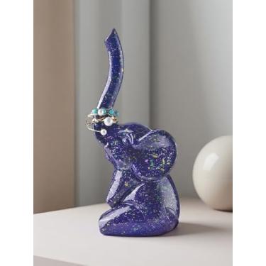 Imagem de Bandeja de joias de elefante azul de cerâmica - organizador de anel fofo