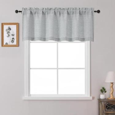 Imagem de OWENIE 1 peça de sanefa cinza para janelas de 50,8 cm de comprimento, cortina pequena texturizada com filtro de luz para banheiro porão sala de estar quarto, cortinas de meia janela sobre a pia, 152