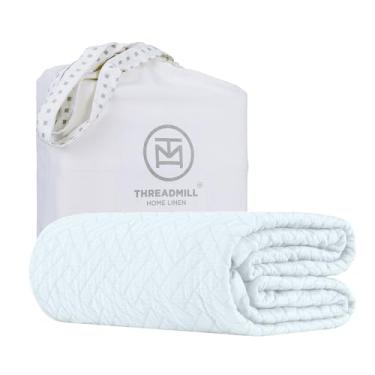 Imagem de Threadmill Cobertores de algodão de luxo para cama de solteiro | Cobertor solteiro 100% algodão para todas as estações | Cobertor jacquard cruzado, leve, macio e aconchegante, 350 g/m2, 172 x 228 cm |