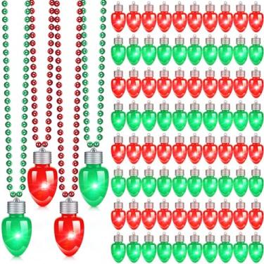 Imagem de Equsion 60 unidades de colares de lâmpadas de Natal que acendem com lâmpadas verdes e vermelhas para adultos, decoração de Natal piscando para lembrancinhas de festa de Natal