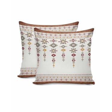 Imagem de Conjunto de 2 capas de almofada decorativas, geométrico, étnico, boêmio, sofá, sofá, capa de almofada retrô de madeira para casa, pátio, jardim