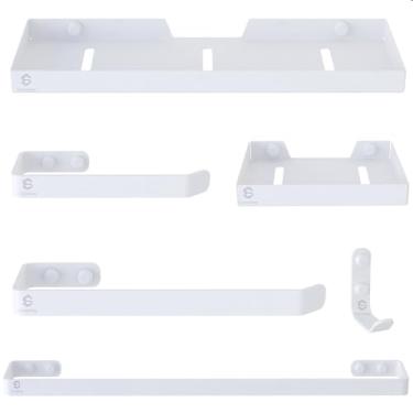 Imagem de Kit Acessórios Para Banheiro Branco 6 Peças, MetalCromo