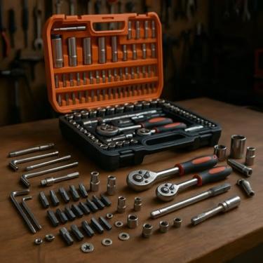 Imagem de Jogo de Ferramentas Soquetes Caixa Ferramenta Sextavados 108 Peças CR-V com Maleta Profissional