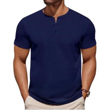 Imagem de Camiseta COOFANDY Henley para homens azul marinho e algodão