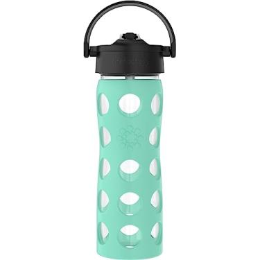 Imagem de Lifefactory Garrafa de água de vidro com tampa de palha pivô, 473 ml, verde marinho